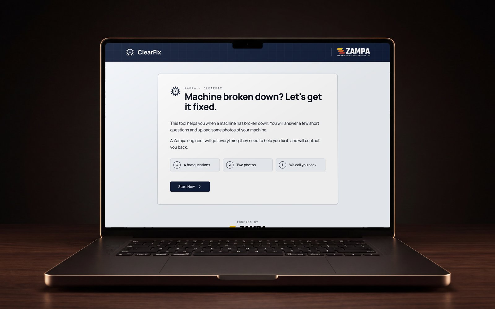 ClearFix, an AI assistant that helps Zampa diagnose a broken machine